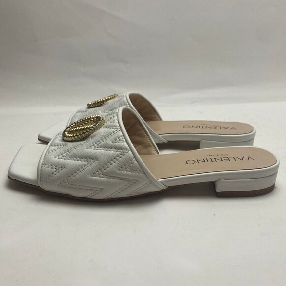 VALENTINO Afrodite Logo Quilted Leather Slip-on Sandals Size 7